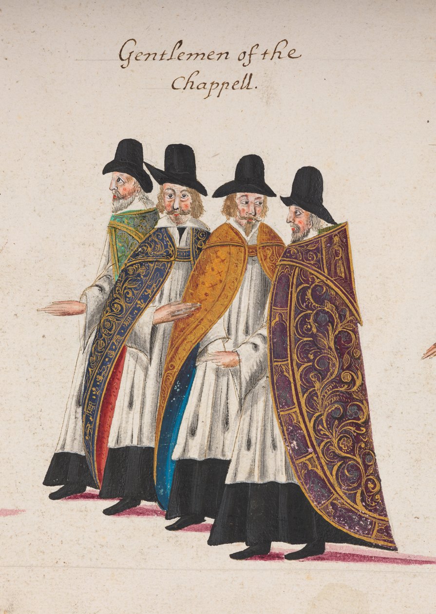 Caballeros de la capilla, detalle de parte del cortejo fúnebre de la reina Isabel I a la Abadía de Westminster, 28 de abril de 1603 de English School
