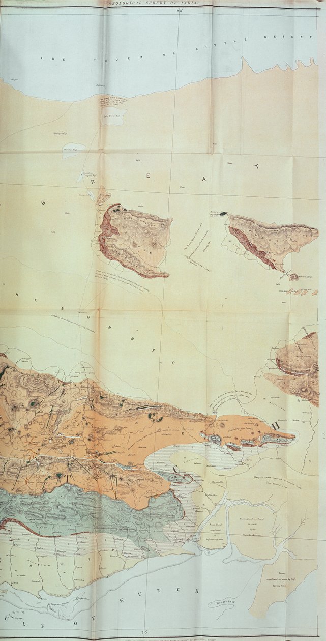 Mapa geológico del Desierto de Cutch, 1870 de English School