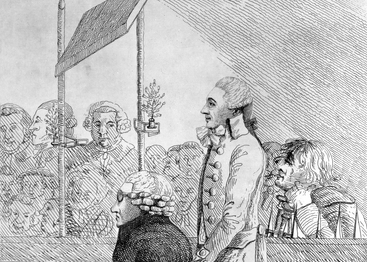 George Barrington dibujado del natural durante su juicio en Old Bailey el viernes 17 de septiembre de English School