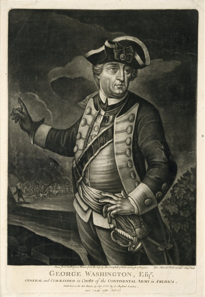 George Washington, Esqr., General y Comandante en Jefe del Ejército Continental en América de English School