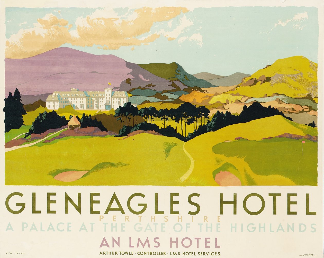 Hotel Gleneagles, cartel publicitario del LMS, 1924 de English School