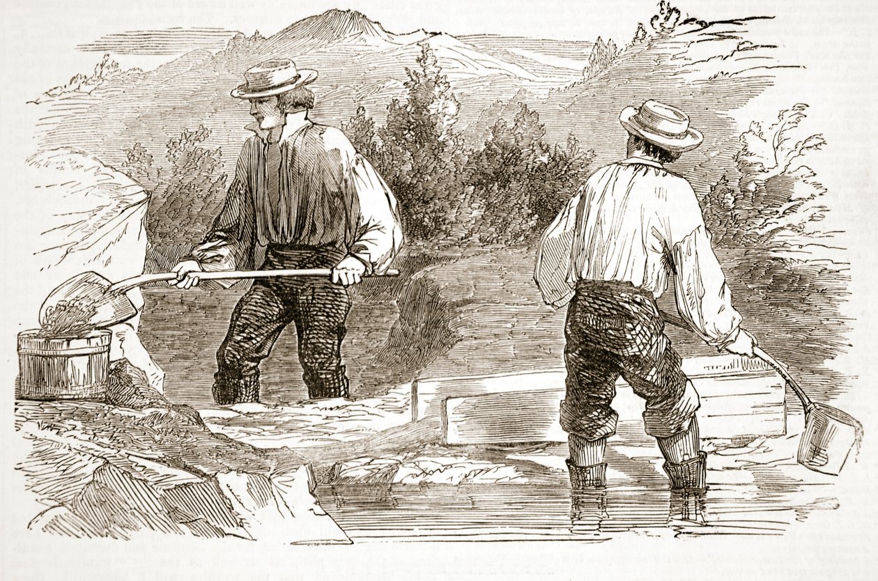 Lavado de oro en las excavaciones, de The Illustrated London News, 1849 de English School