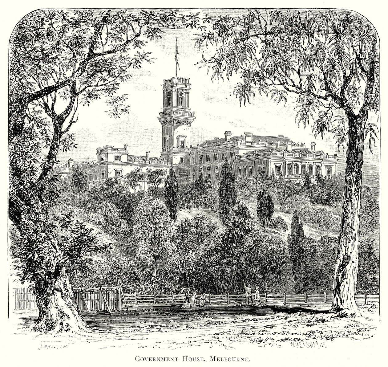 Casa de Gobierno, Melbourne (grabado) de English School