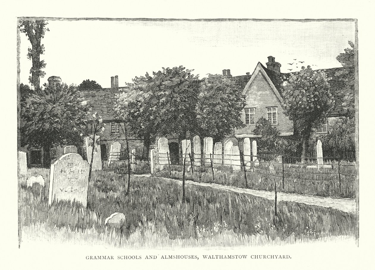 Grammar Schools and Almshouses, Walthamstow Churchyard (grabado) de English School