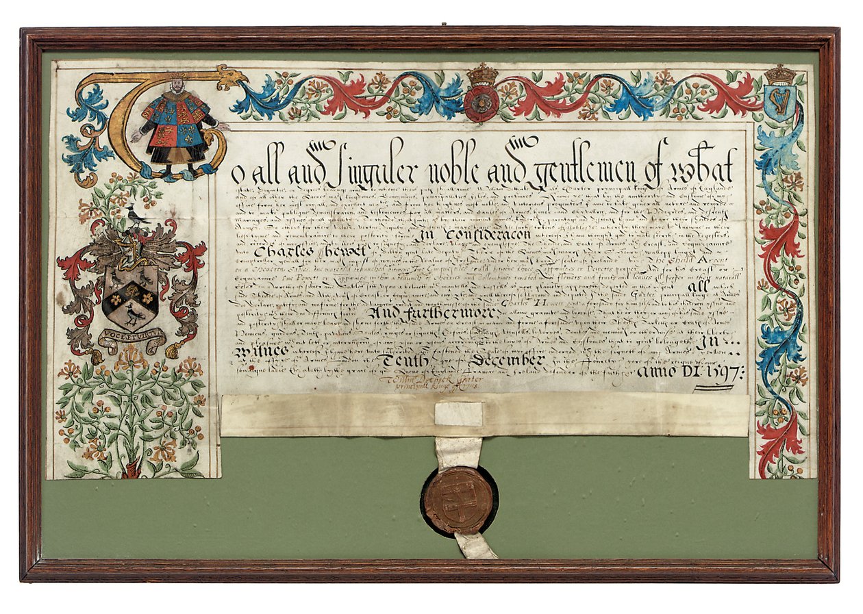 Concesión de armas a Charles Hewitt, 1597 de English School