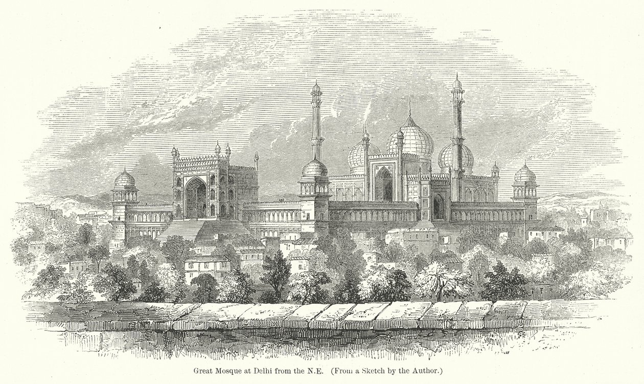 Gran Mezquita de Delhi desde el NE (grabado) de English School
