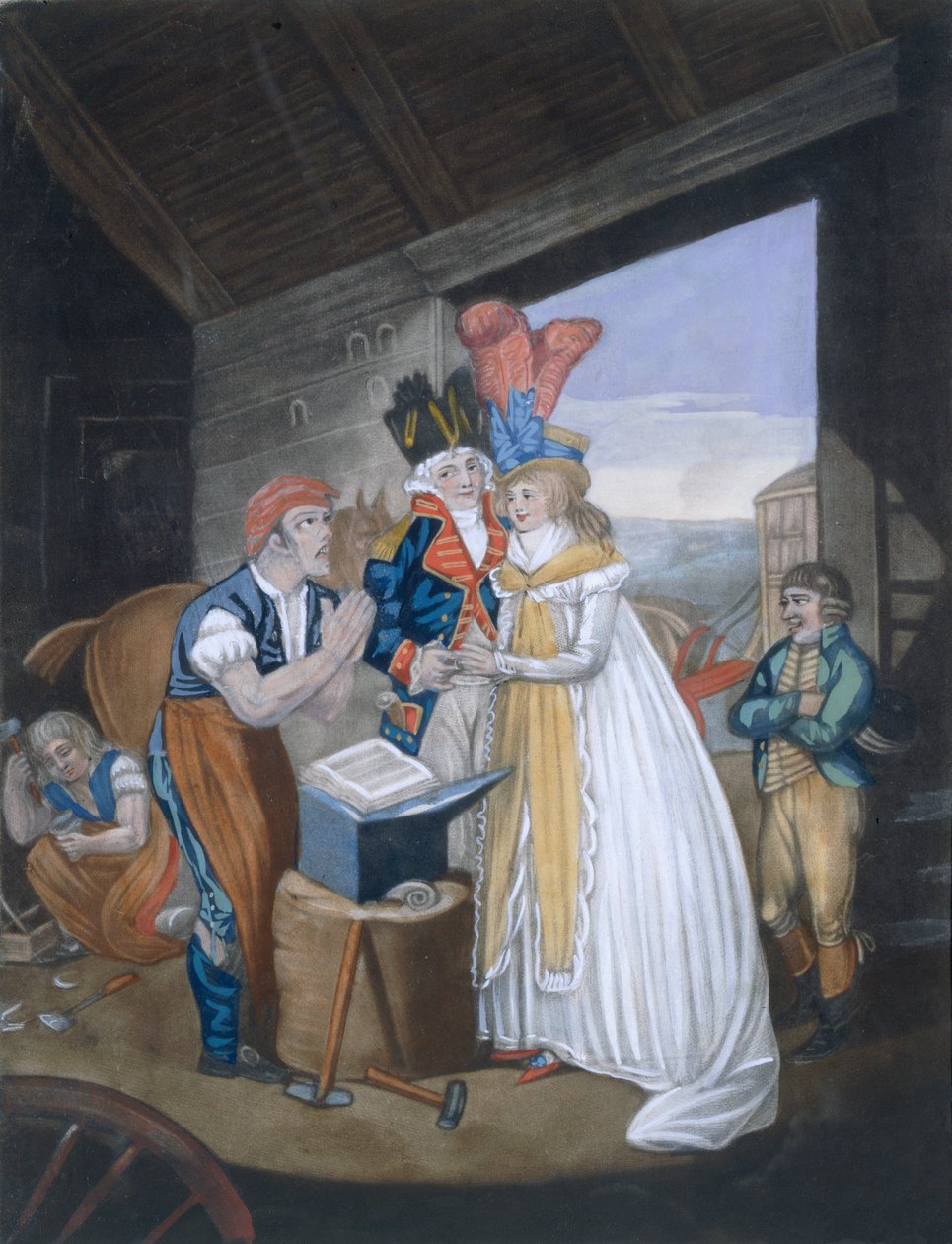Gretna Green, o el matrimonio ardiente, publicado por Aurrie & Whittle, 1794 de English School