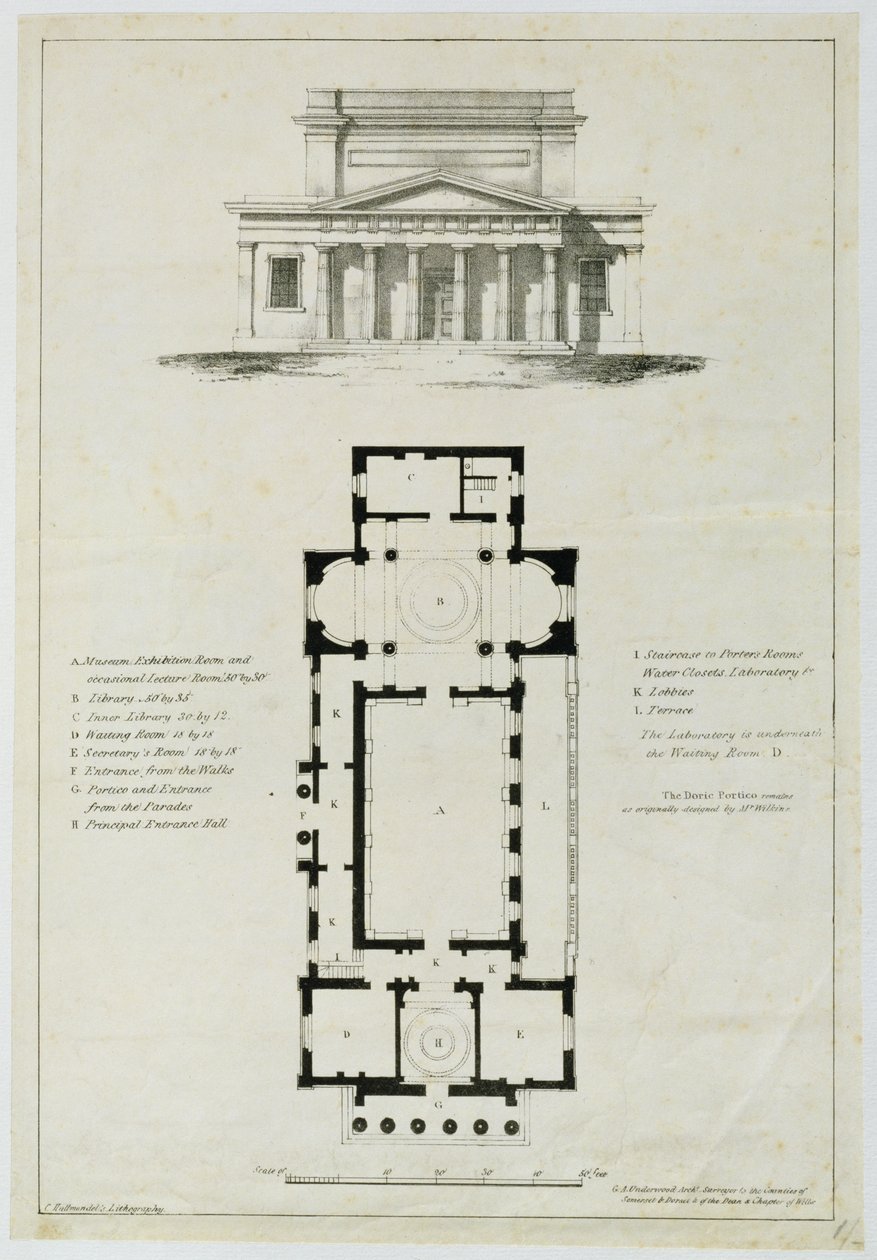 Plano del piso inferior de las Salas de Asamblea, Bath, grabado por Charles Hullmandel de English School