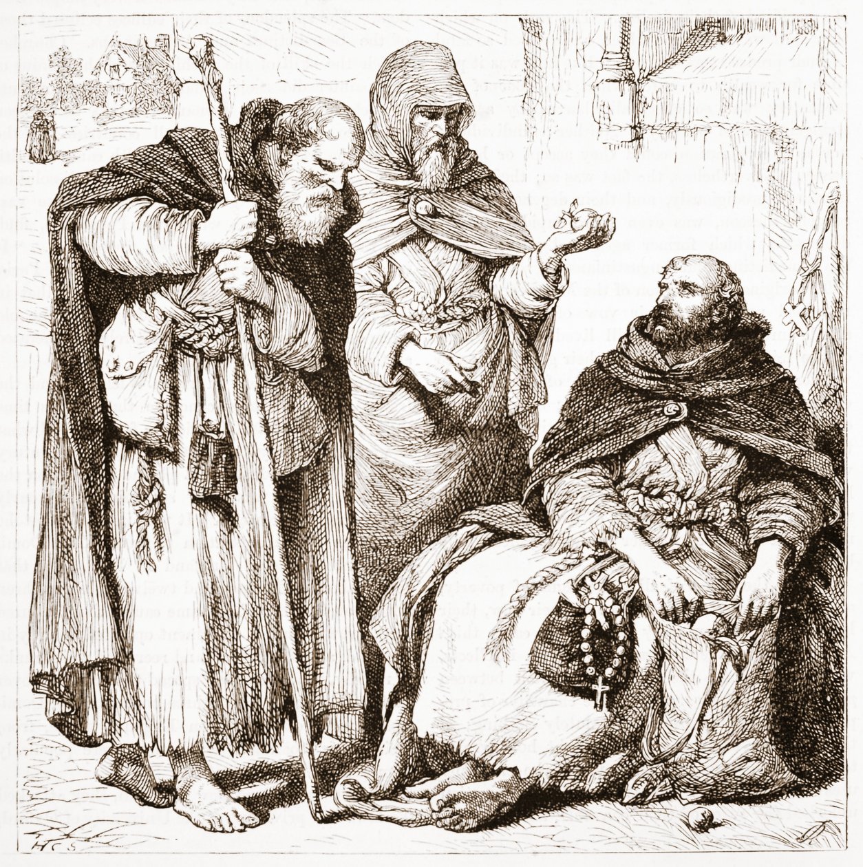 Grupo de frailes mendicantes, ilustración de La Historia del Protestantismo por James Aitken Wylie (1808-1890), pub. 1878 de English School