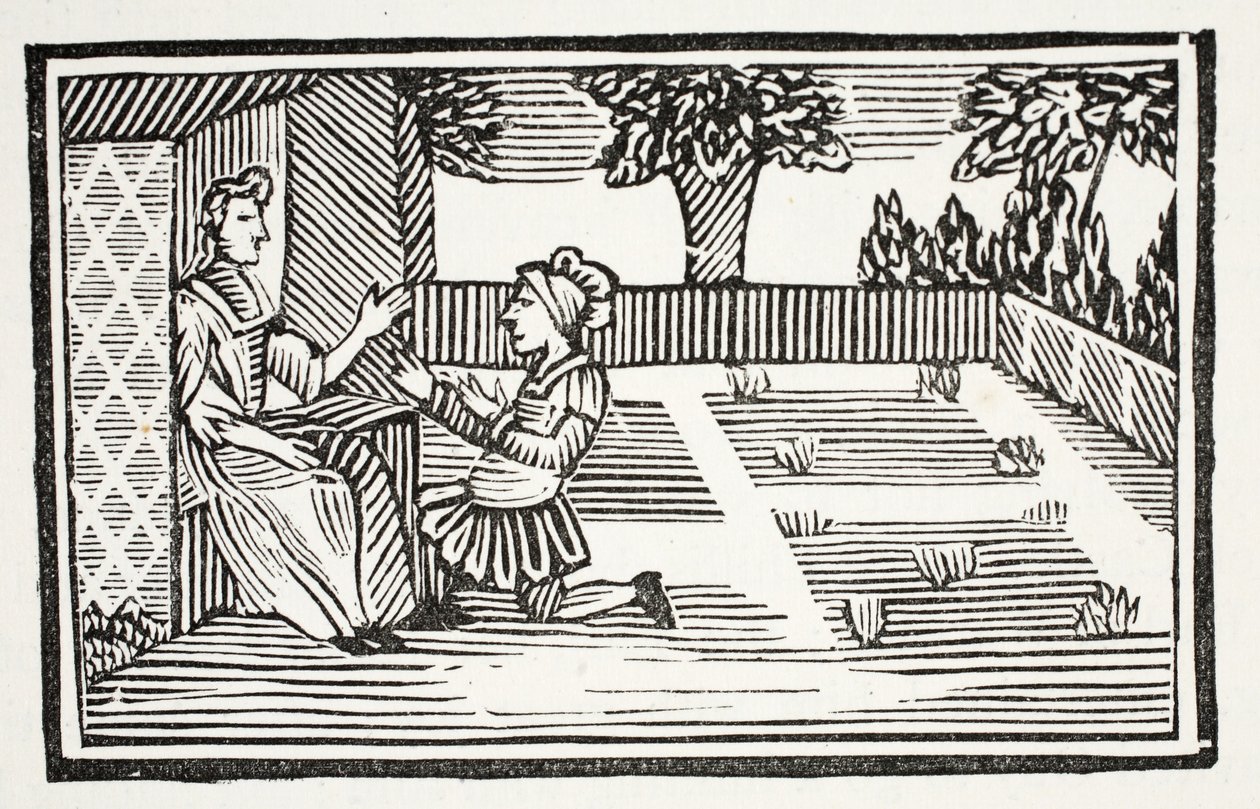Guy corteja a la bella Phillis, ilustración de Chap-books del Siglo XVIII de John Ashton, pub. 1882 de English School