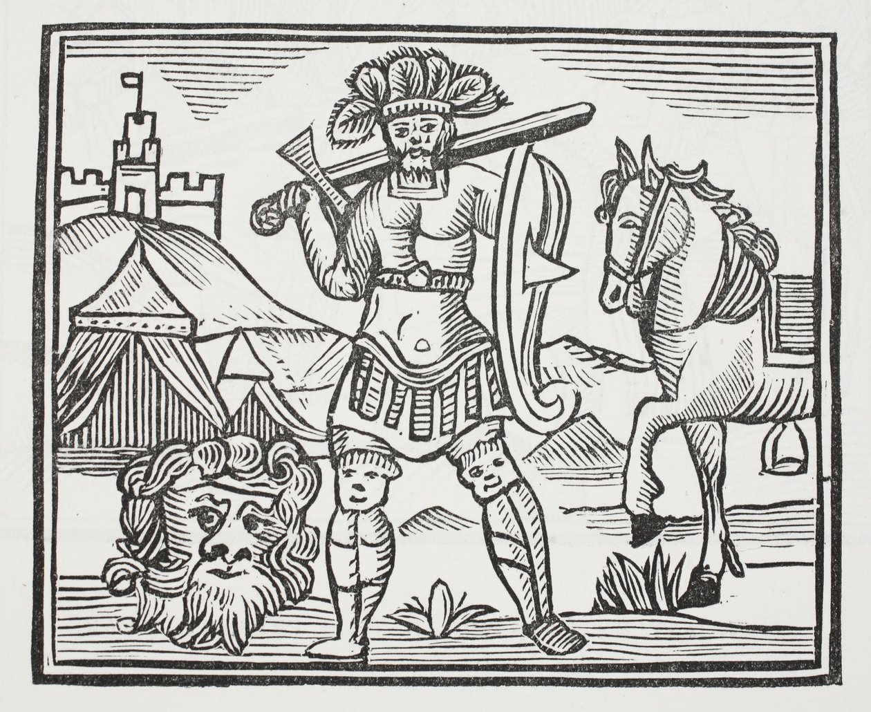 Guy habiendo matado a Armarant, ilustración de Chap-books del Siglo XVIII de John Ashton, pub. 1882 de English School