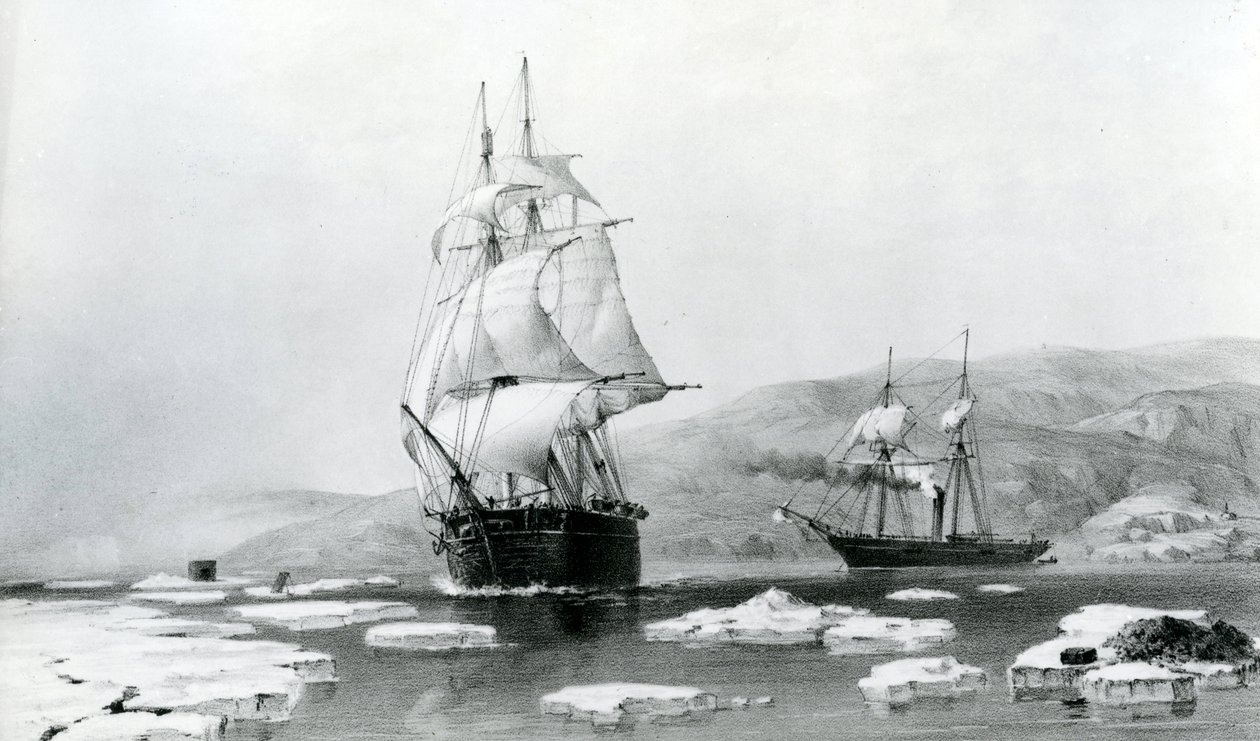 HMS Assistance y Pioneer saliendo de los cuarteles de invierno en 1854 de English School