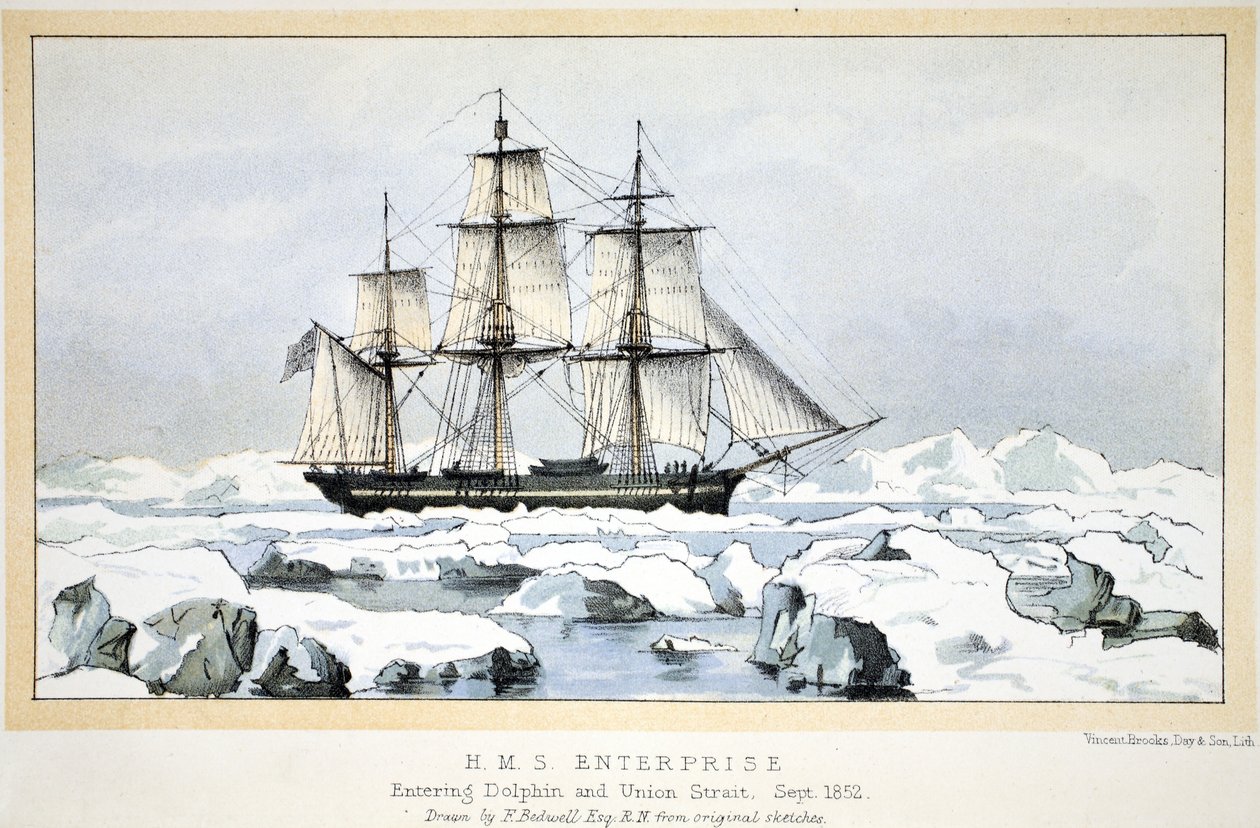 El HMS Enterprise entrando en el Estrecho de Dolphin y Union, septiembre de 1852 de English School