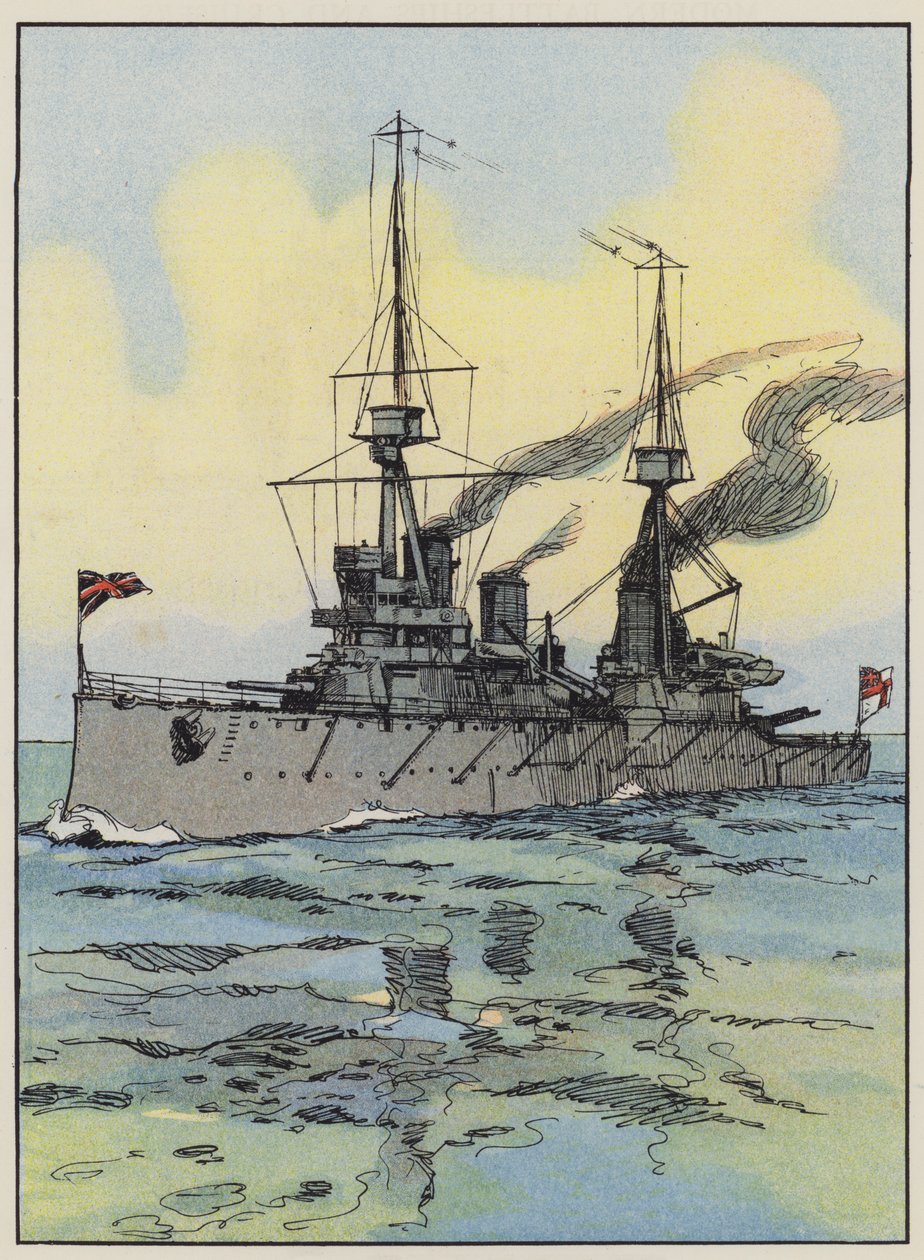 HMS Indomitable (litografía en color) de English School