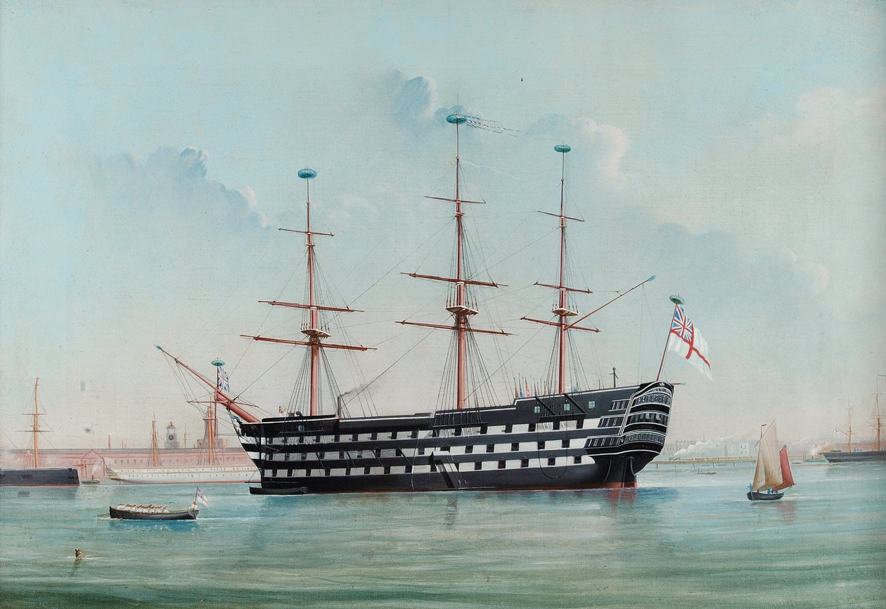 HMS Victory en el puerto de Portsmouth, c.1860 de English School