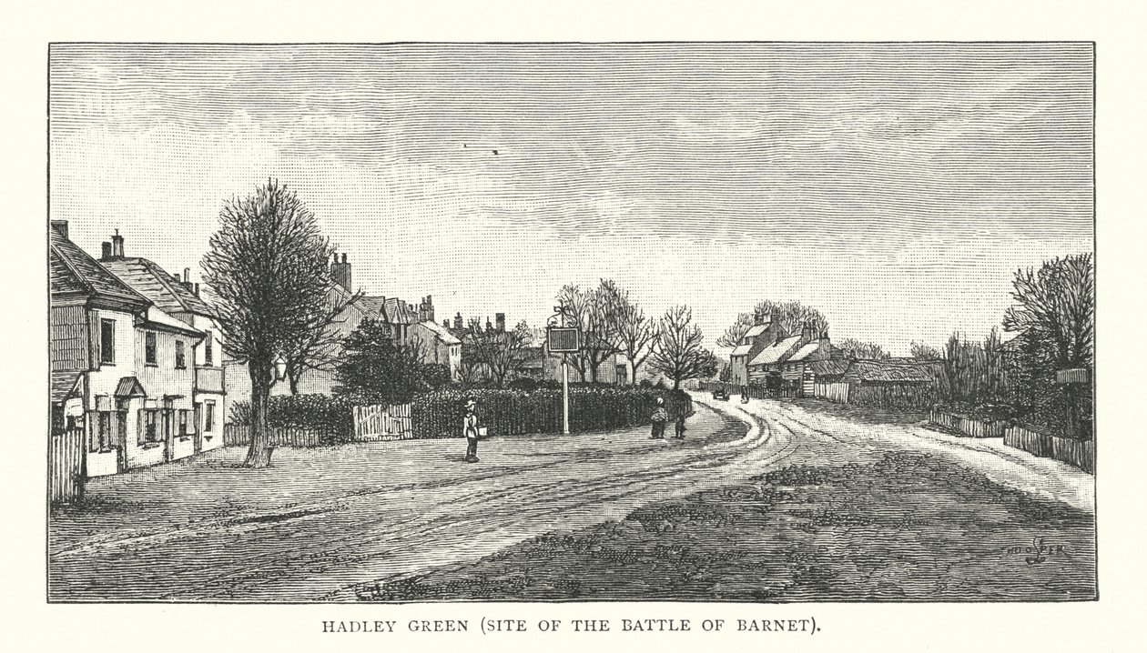 Hadley Green, lugar de la batalla de Barnet (grabado) de English School