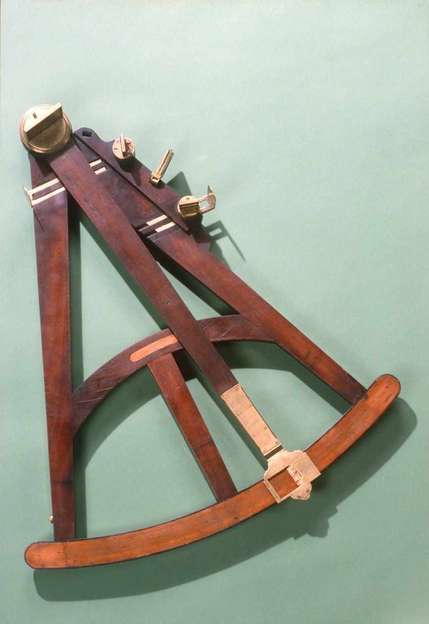 Cuadrante de Hadley con escala transversal de boj, c.1750 (latón y madera) de English School