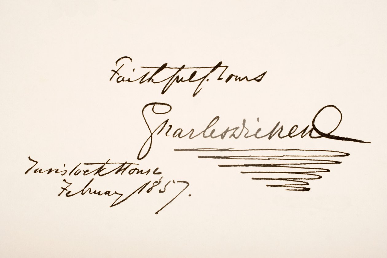 Caligrafía y firma de Charles Dickens, 1857 de English School