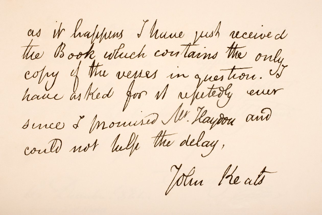 Caligrafía y firma de John Keats de English School