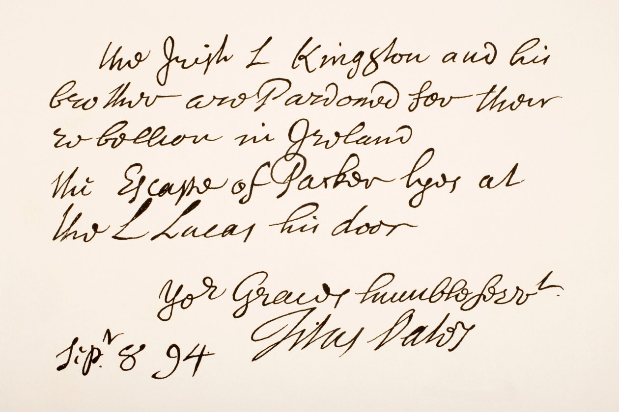 Caligrafía y firma de Titus Oates, 1694 de English School
