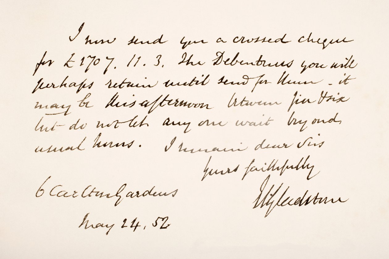 Caligrafía y firma de William Eward Gladstone de English School