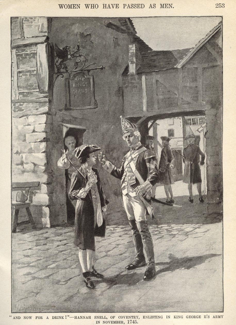 Hannah Snell, alistándose en el ejército del Rey Jorge II, ilustración de 