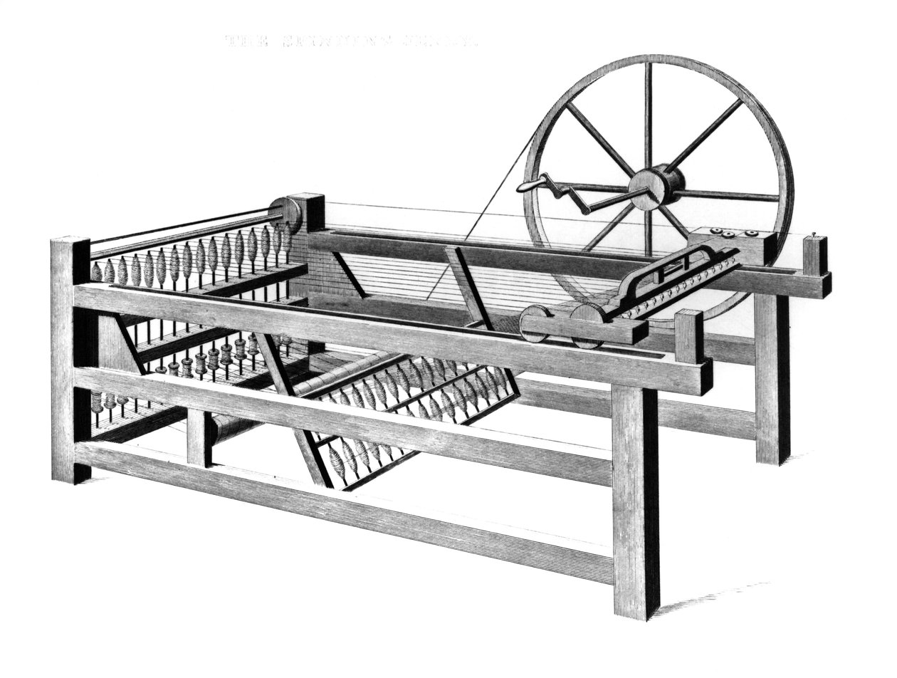 La Spinning Jenny de Hargreaves, grabado por T.E. Nicholson, 1834 de English School