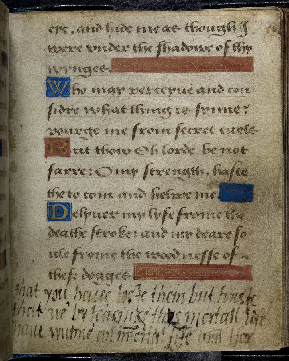 Harley 2342 f.79 Inscripción escrita, al margen, por Lady Jane Grey a su padre, el duque de Suffolk, del Libro de oraciones de Lady Jane Grey (vitela) de English School