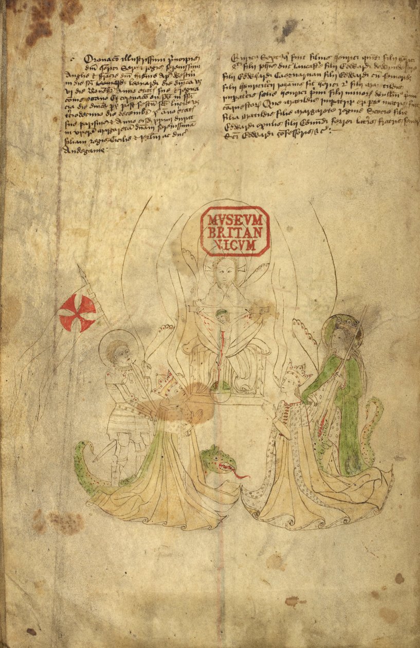Harley 318, f.8v Enrique VI, rey de Inglaterra, y su esposa, Margarita de Anjou, ilustración de "Historia y genealogía de los reyes... de Inglaterra" (vitela) de English School