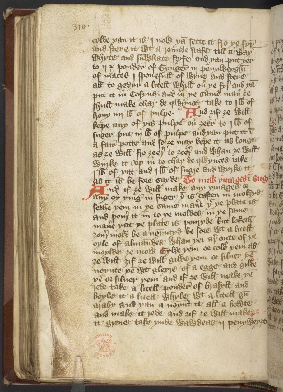 Harley MS 2378 Recetas médicas y culinarias, c.1395 (tinta sobre vitela) de English School