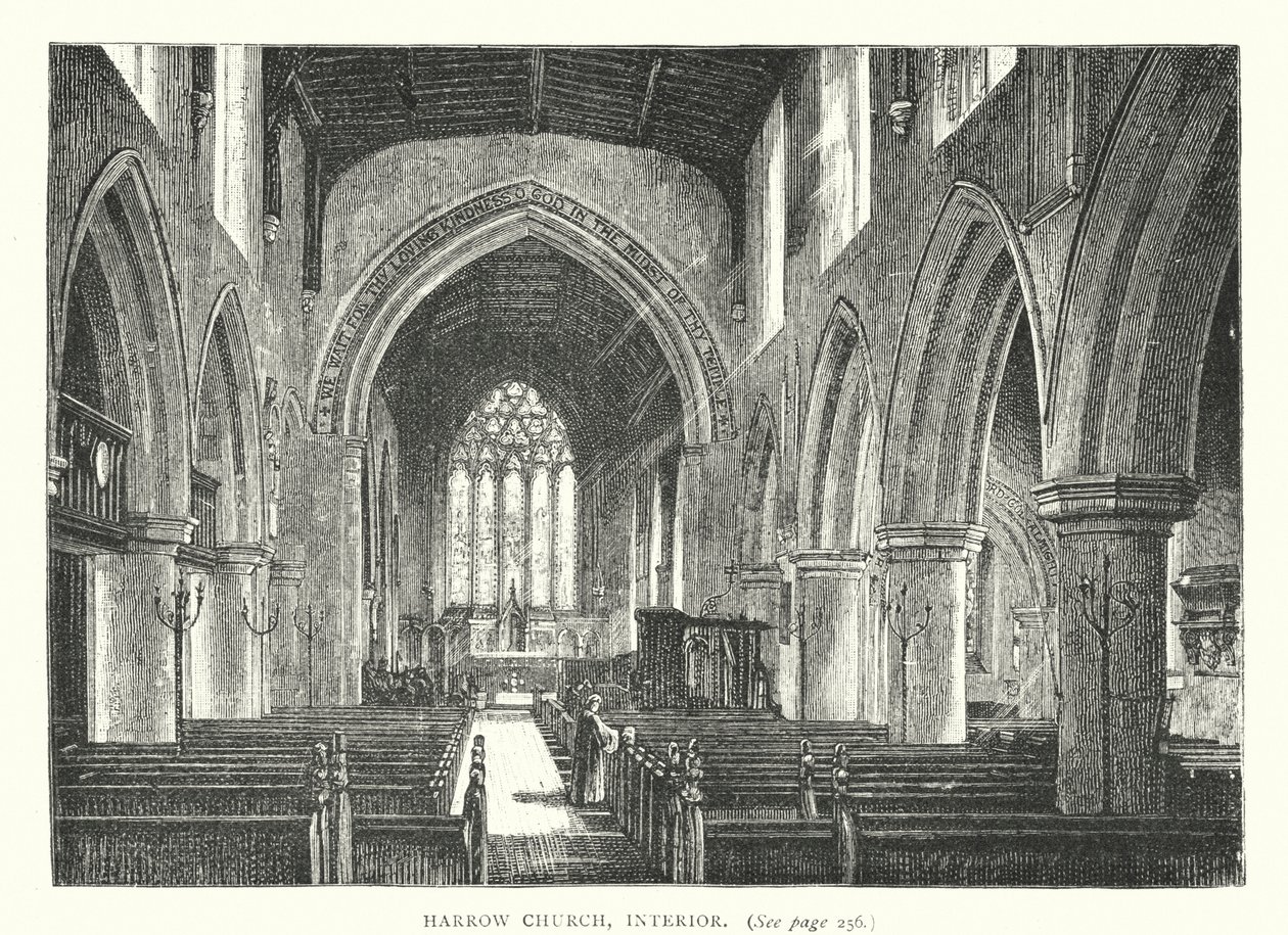 Interior de la iglesia de Harrow (grabado) de English School