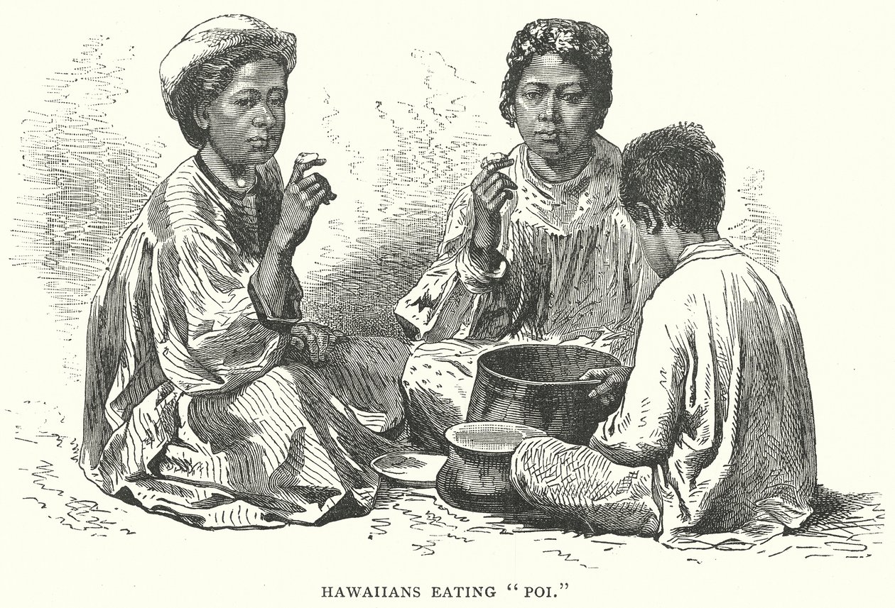Hawaianos comiendo "Poi" (grabado) de English School