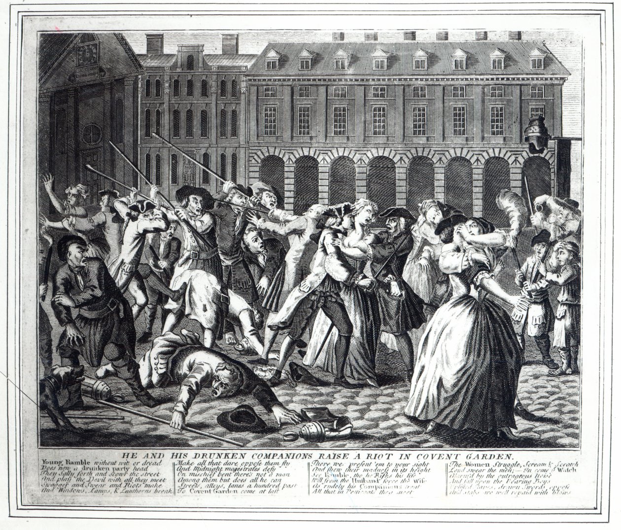 Él y sus compañeros borrachos provocan un disturbio en Covent Garden, de una serie pirateada basada en 
