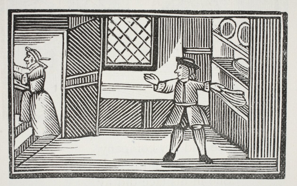 Fue a la despensa y se sirvió pan y mantequilla, ilustración de Chap-books del siglo XVIII de John Ashton, pub. 1882 de English School