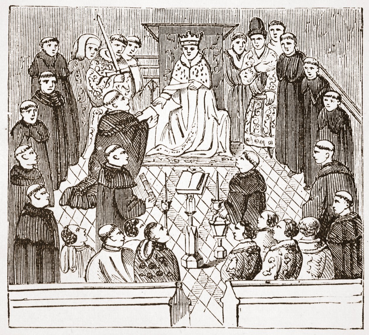 Enrique V y su parlamento (del Harleian MMS en el Museo Británico), ilustración de La Historia del Protestantismo de James Aitken Wylie, pub. 1878 de English School