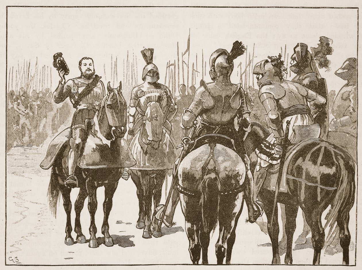 Enrique y los oficiales franceses capturados, ilustración de Cassells Illustrated History of England de English School
