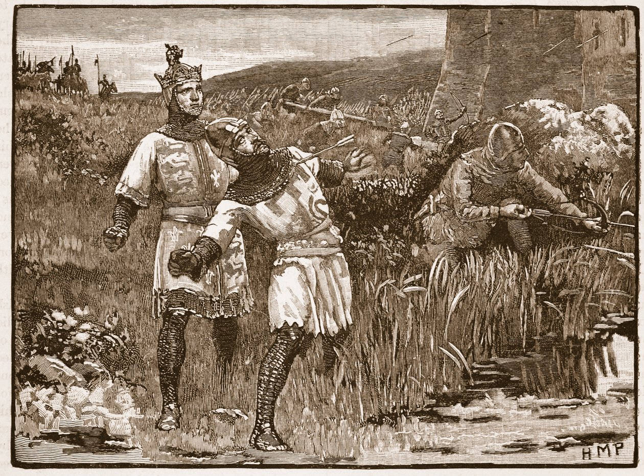 Heroísmo de St. Clair en el asedio del castillo de Bridgnorth, ilustración de Cassells Illustrated History of England de English School
