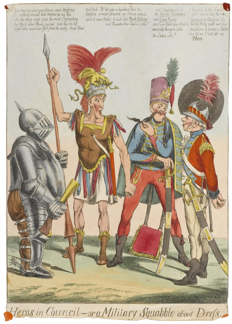 Héroes en Consejo - o una disputa militar sobre el vestido, c.1820 de English School
