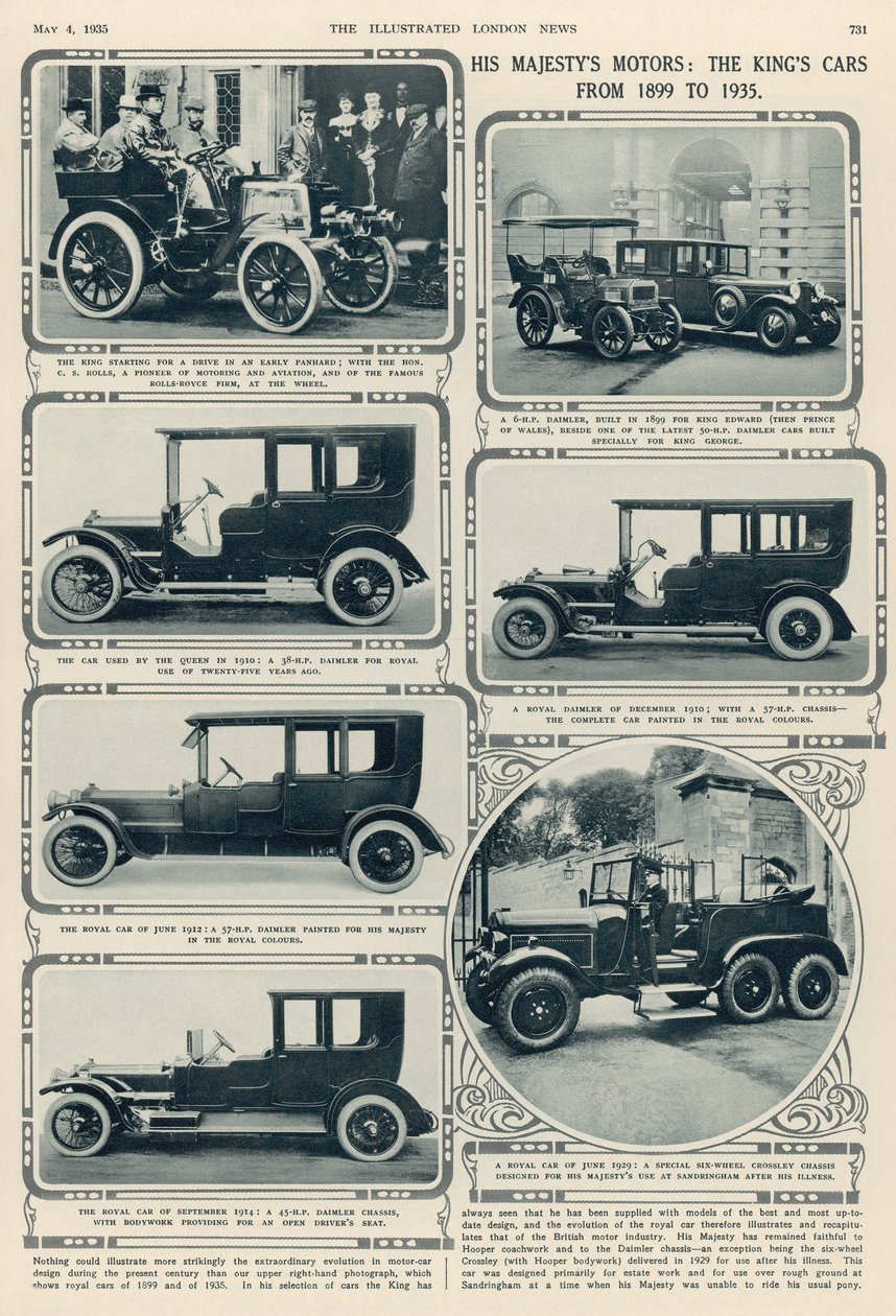 Los coches de Su Majestad: Los coches del Rey Jorge V de 1899-1935, de The Illustrated London News, 4 de mayo de 1935 de English School