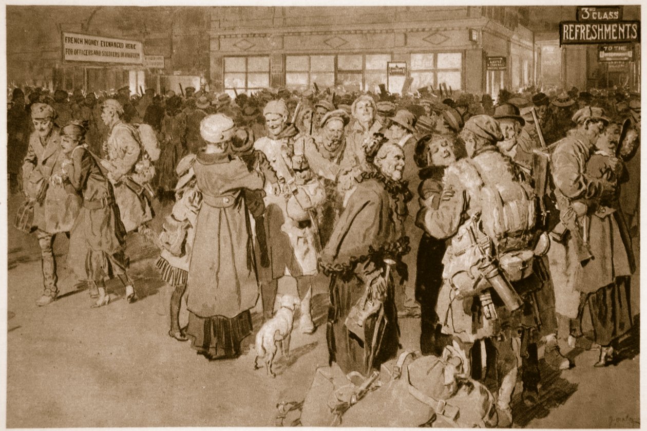 En casa de permiso: Después de la llegada del tren especial de trincheras a la terminal de Londres, 1914-19 de English School