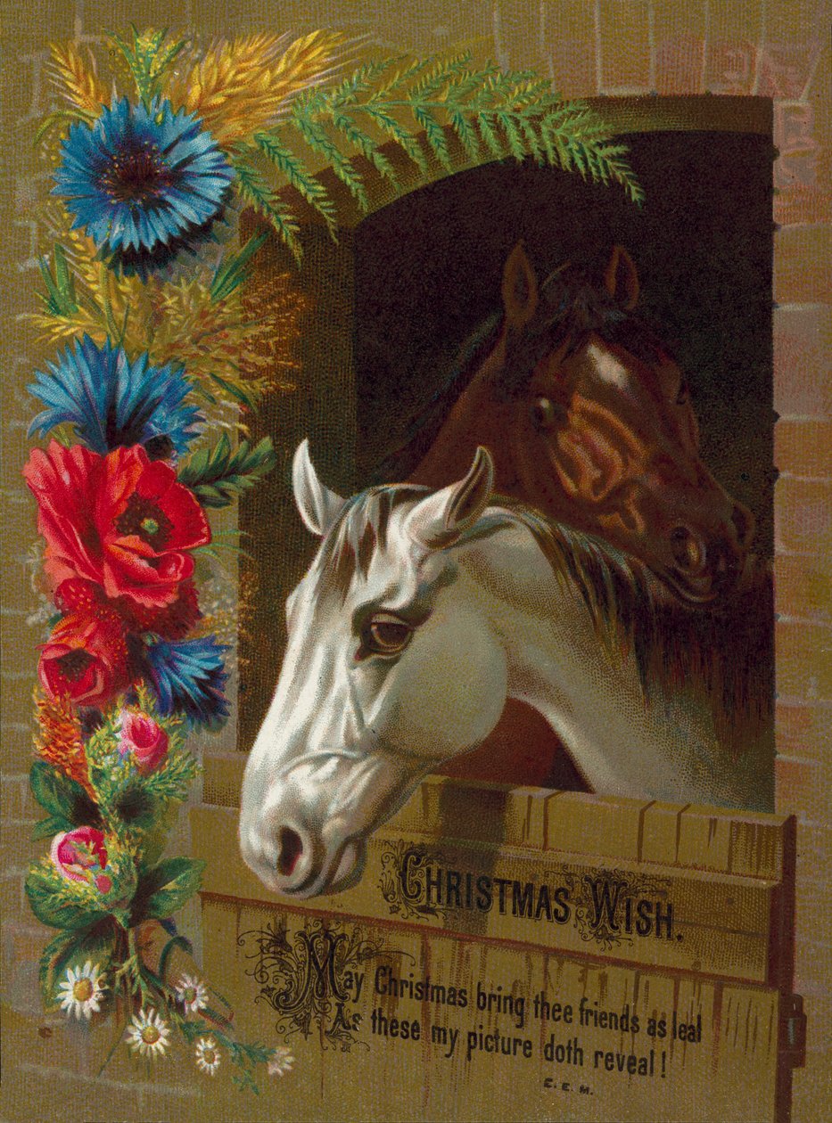 Caballos en un establo (cromolito) de English School