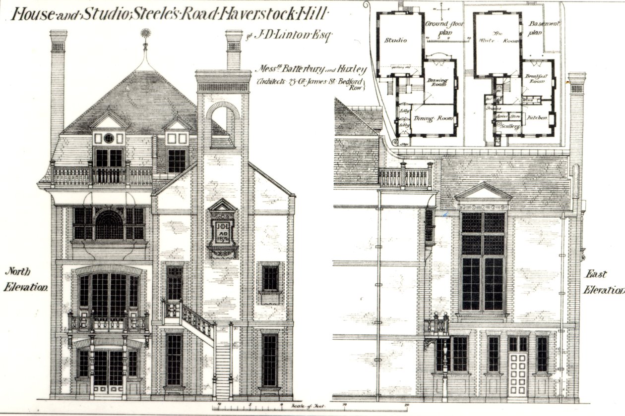 Casa y Estudio, Steeles Road, Haverstock Hill, de The Building News, 9 de febrero de 1877 de English School