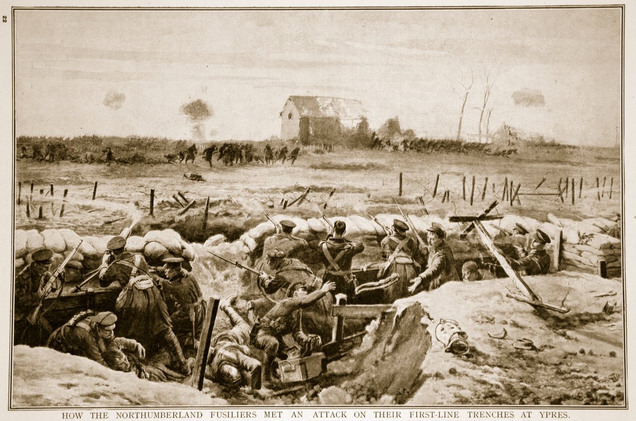 Cómo los Fusileros de Northumberland enfrentaron un ataque en sus trincheras de primera línea en Ypres, 1914-19 de English School