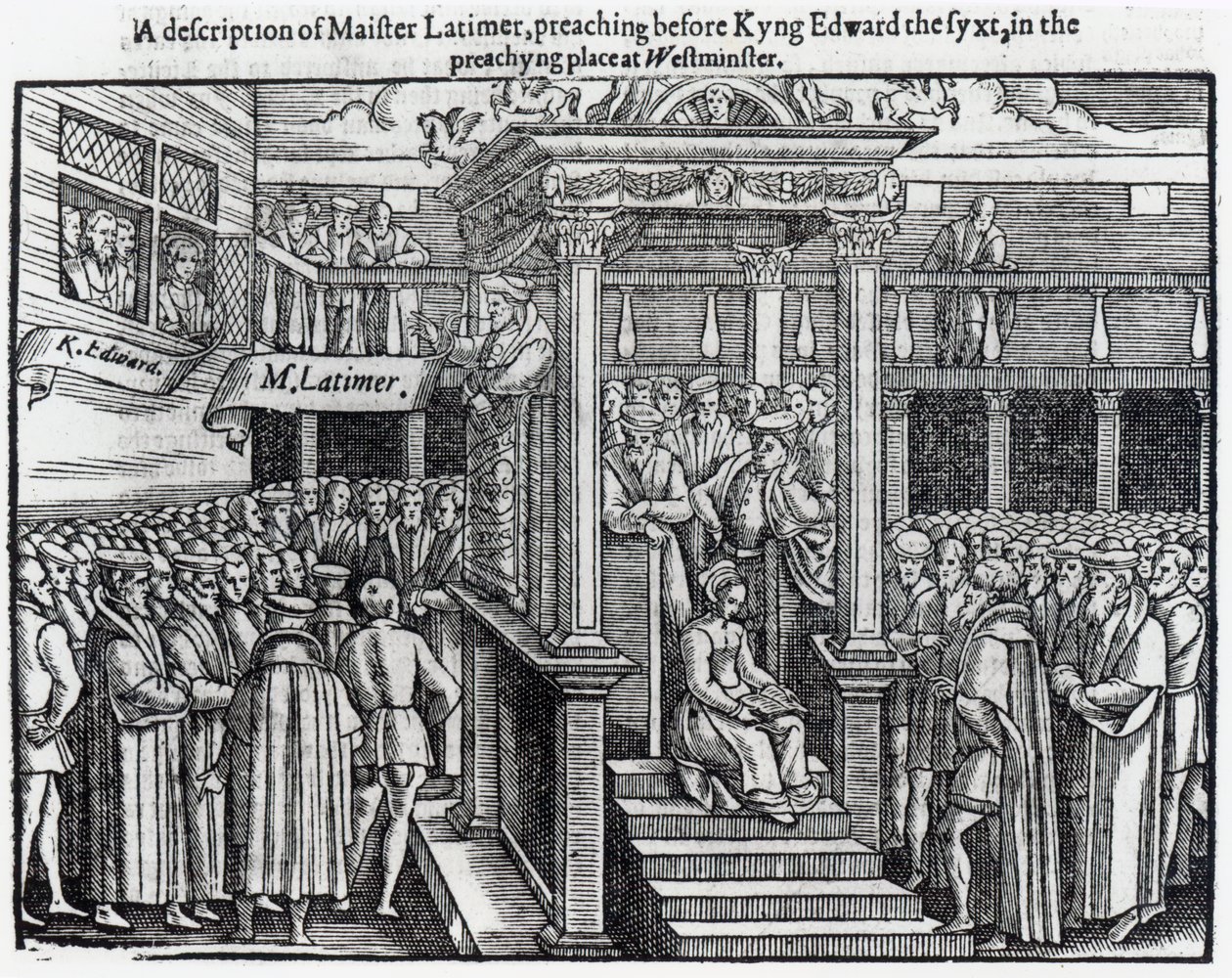 Hugh Latimer (c.1485-1555) predicando ante el rey Eduardo VI (1537-53) en Westminster en 1547, de 