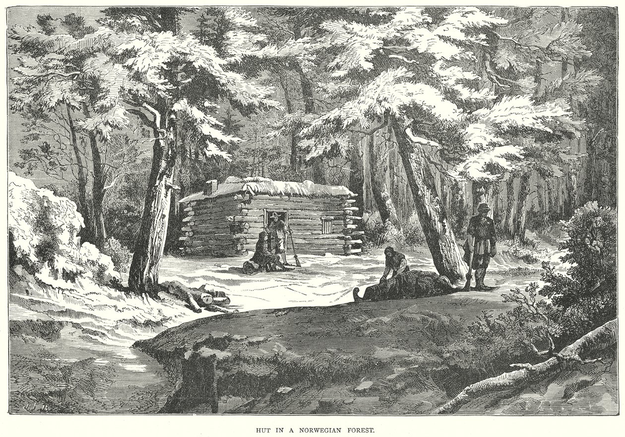 Cabaña en un bosque noruego (grabado) de English School