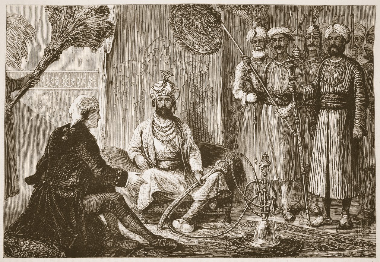 Hyder Ali y el misionero, ilustración de Cassells Illustrated History of India de James Grant, pub. 1879 de English School