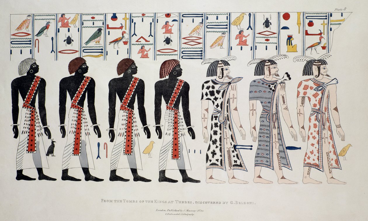 Ilustración de las Tumbas de los Reyes en Tebas, Descubiertas por G. Belzoni, impresión publicada en 1820 de English School