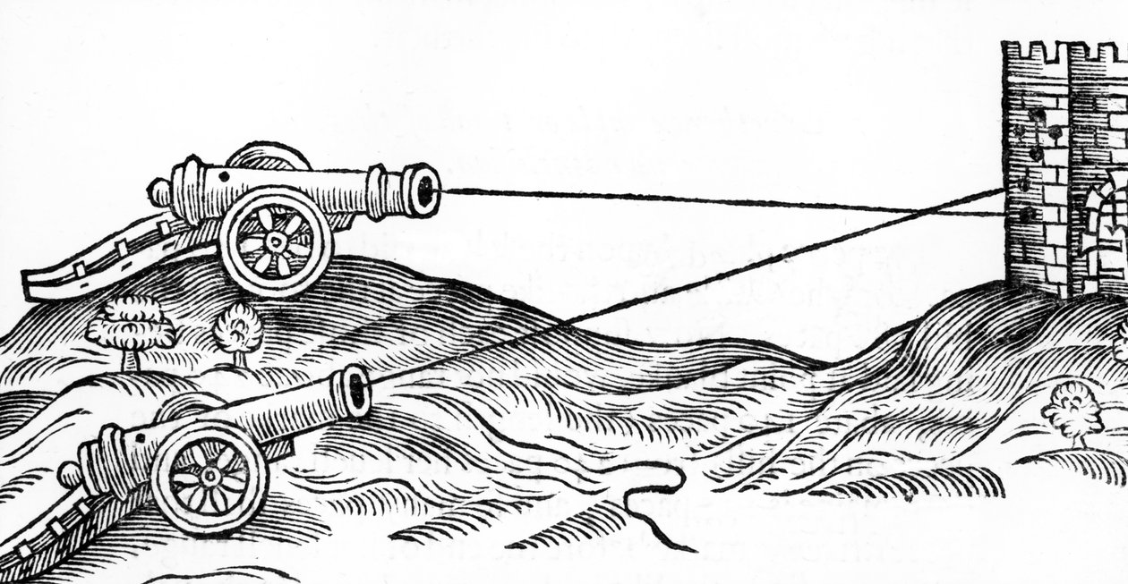 Ilustración de fuego de cañón en El arte de la artillería por Thomas Smith, 1628 de English School