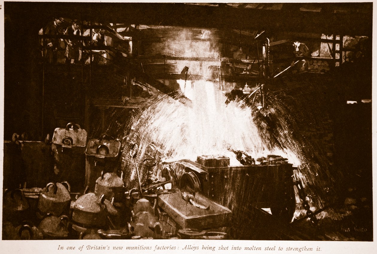 En una de las nuevas fábricas de municiones de Gran Bretaña, 1914-19 de English School