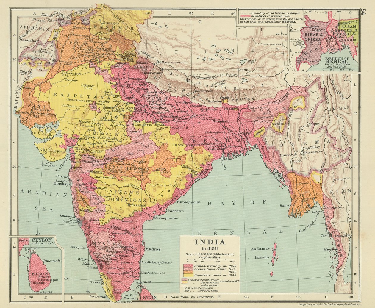 India en 1858 (litografía en color) de English School